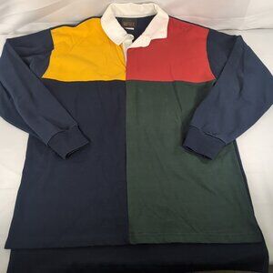 Vintage Windswept Long Sleeve Polo Shirt Color Block Collared 90s Men M Medium